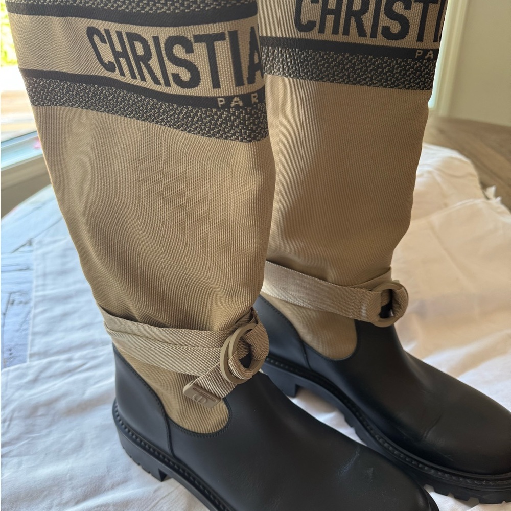 Dior Beige and Black Logo Boots